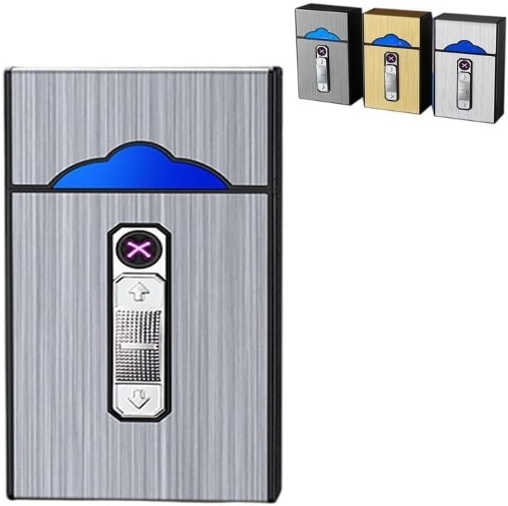 Cigarette Case Lighter, Dual-arc Ignition, USB Charging, Holds 20 Cigarettes, Moisture-Proof and Pressure-Resistant.(Silver)