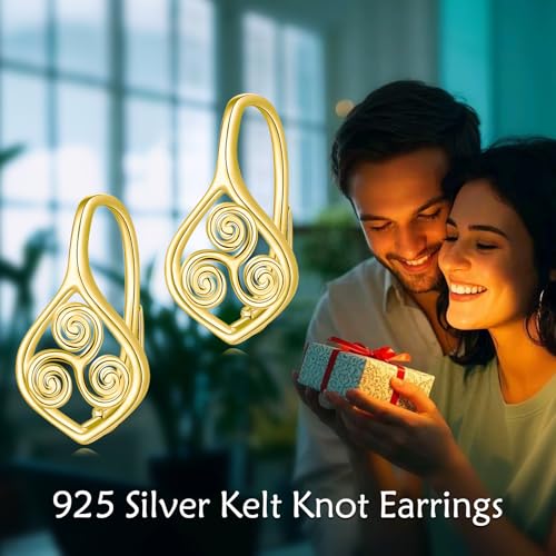 POPLYKE Celtic Earrings 925 Sterling Silver Plated Gold Celtic Leverback Earrings Celtic Knot Jewelry for Women2