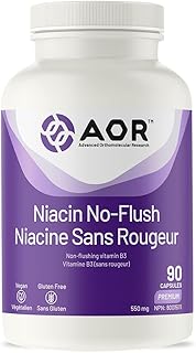 AOR - Niacin No-Flush 550mg, 90 Capsules - Vitamin B3 Niacin Supplements for Nerve Support Formula - Inositol Hexaniacinate Non Flushing Niacin B3 Supplement - Cardiovascular Health