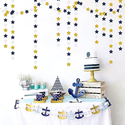 Image of Navy-Blue White-Gold Party-Decorations Birthday Garland - 62ft Twinkle Little Star Hanging Streamers Banner,Wedding Bachelorette Bridal Baby Shower Graduation Decor Hugtmr