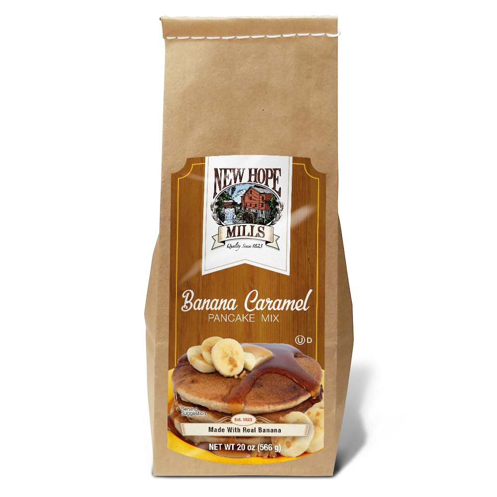 Banana Caramel Pancake Mix by New Hope Mills - Irresistible Flavor in Every Bite - 20oz (Pack of 2)