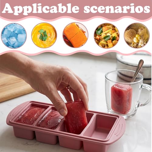 DINGFENG Silikonowa forma z pokrywką 4 sztuki, pojemniki na porcje 4 x 250 ml ze skalą do zamrażania zupy, pojemniki do zamrażarki do Meal Prep, Super Cube na kostki lodu