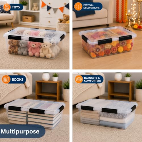 Image of Stackable Storage Box with Lids, 32L, Pack of 2 | Waterproof, Clear, Heavy Duty, Bulk Storage