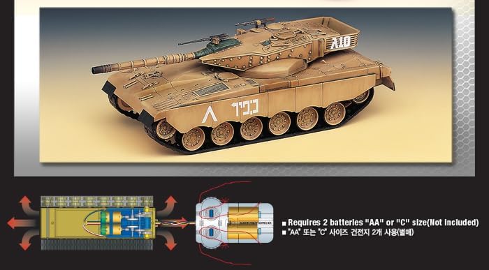 Academy Hobby Model Kit – 1/48 Israeli Main Battle Tank MERKAVA K48A5K with Wired Motor & 2-Channel Remote