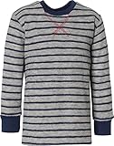 Engel Natur, Kinder Frottee Pullover, 100% Wolle (kbT) (Hellgrau Melange/Marine, 104)