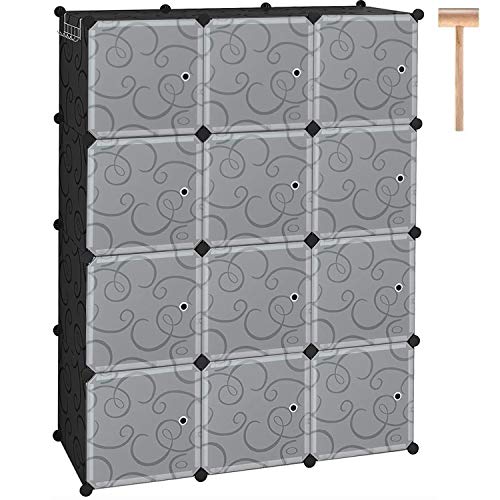 Up To 40% OFF C&AHOME Cube Storage with Doors, 12-Cube Storage Organizer, Plastic Closet Cabinet, Modular Book Shelving Units, Storage Shelves, Ideal for Bedroom, Home, Office 36.6”L x 12.4”W x 48.4”H Black