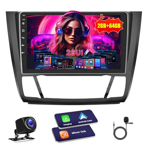 Inefala Radio Coche Bluetooth para BMW 1 Series E81 E82 E87 E88 2008-2012, 2G+64G, Wireless Carplay & Android Auto, 9' Touchscreen, GPS/WiFi/USB/RDS/FM Cámara Trasera Mic