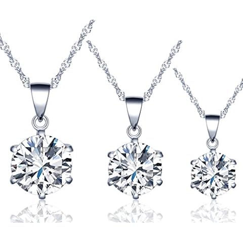 Collares de Plata 925 Colgante de Diamante Brillante, Set de 3 Piezas Cover
