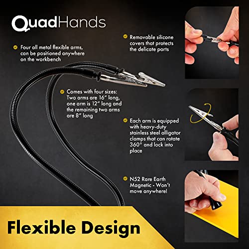 Image of QuadHands Workbench | Helping Hands Soldering Stations | Soldering Iron Helping Hand Tool with 4 Magnetic Arms | Designed for Soldering Tools | Steel Base for Welding Table Top with Locking Grips
