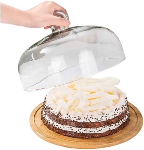 Soporte grande para tartas plato de servidor de platos para pasteles con cúpula soporte de bambú de 10 pulgadas con cubierta de cúpula de vidrio de