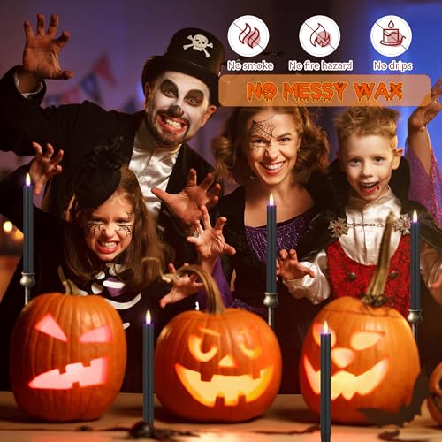 Image of Black Flameless Taper Candles with Remote, 9.6 inch Halloween Battery Operated Candles 3D Wick, 3 Pack Real Wax Led Candlesticks Flickering Electric Candle for Halloween, Home, Party Decor