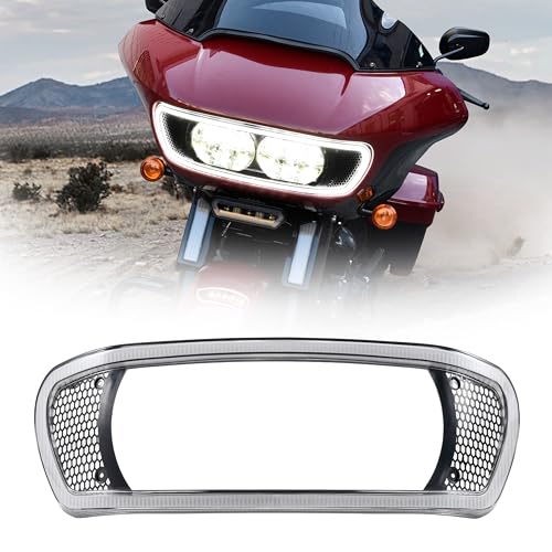 VEISUTOR Headlight Fairing Trim Cover Bezel with DRL LED Light for Touring Road Glide 2015+, Headlamp Bezel Trim with Auxiliary Light for Harley Davidson Road Glide CVO 2015-2024 Accessories, 1 PC