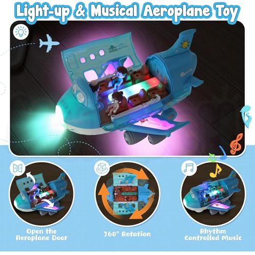 Image of Kidology Airplane Toys for Toddlers Age 2+ Years | 360 Rotation, Bump and Go Action Aeroplane with LED Flashing Lights & Sound Toy for Kids | Ideal for Gifting | Blue