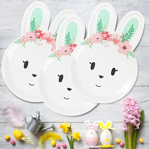 Dulousia LD103 Easter Bunny Plates - 18Pcs 9Inch Biodegradable Pink Rabbit Party Paper Plates thumb #2