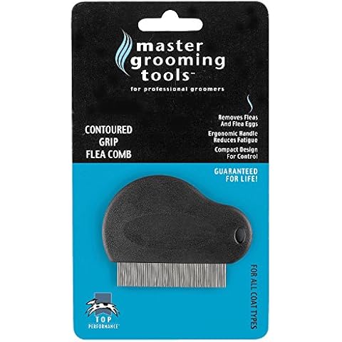 Master Grooming Tools Contoured Grip Flea Combs — Ergonomic Combs for Removing Fleas, Black, 3-inch Cover