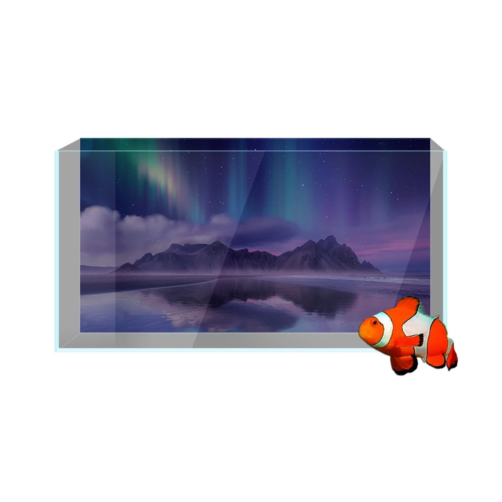 Poster Aquarium Autocollant de Fond d'aquarium en PVC, Motif aurores boréales dans Les Montagnes, Papier Peint 3D(60x90cm)