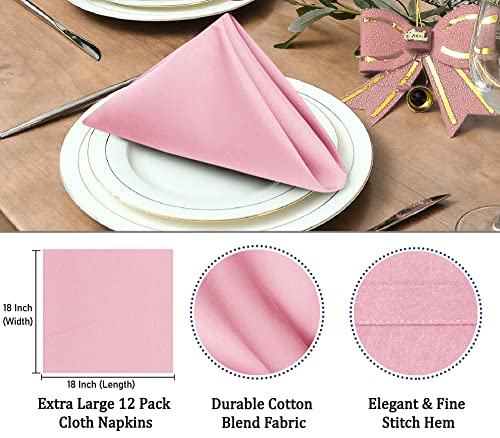 Image of Ruvanti Cloth Napkins Set of 12, 18x18 Inches Napkins Cloth Washable, Soft, Durable, Absorbent, Cotton Blend. Table Dinner Napkins Cloth for Hotel, Christmas, Dinner, Parties - Pink