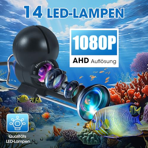Fishfinder, Unterwasserkamera Angeln, Weitwinkel-Infrarot-Nachtsicht,Unterwasserkamera Fischfinder mit 220° HD Kamera und 30m Kabel für alle Gewässer - Angelkamera für Angler und Abenteurer