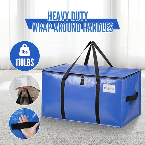 Image of BAGAIL Heavy Duty Moving Bags with Strong Handle, Extra Large Moving Boxes, Storage Tote for Clothes, College Moving Supplies(Blue, 2 Pack)
