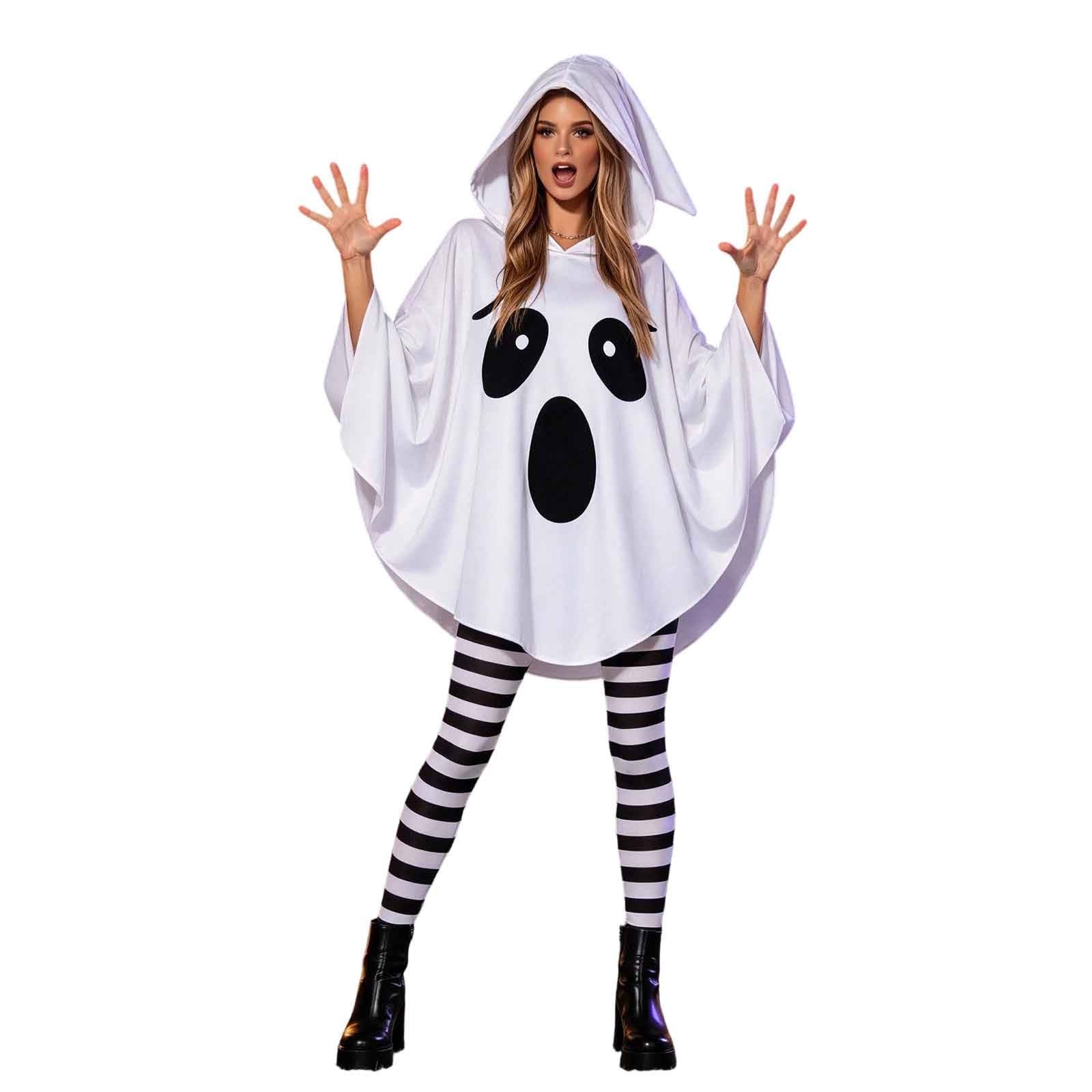 2026 Halloween Ghost Costume for Women White Ghost Poncho with Leggings