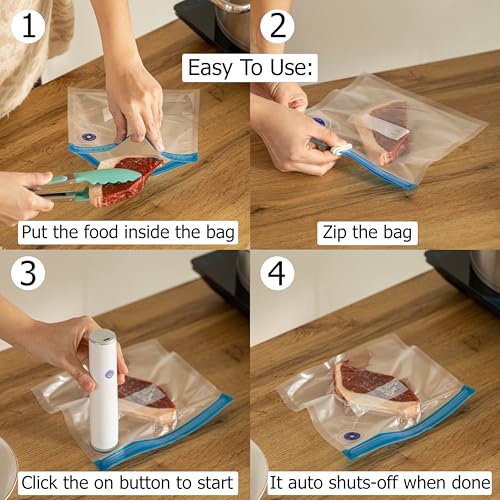 Image of Basicwise 10 inch x 13 inch Set of 12 Reusable Airtight and Resealable Food Storage Bags Durable & Convenient Solution for Fruits Fresh Vegetables Cooked Meals & Leftovers Compatible with Most Vacuum Sealers