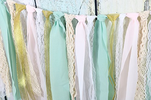 Lace Tassel Garland Fabric Garland Rag Tie Garland Shabby Chic Blush Banner Wedding Backdrop Wedding Decor Baby Shower Party Decor Home Decor Wall Hanging Boho Decor Fall Decor Birthday Banner - Thumbnail 3