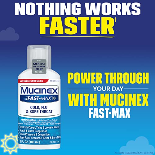 Mucinex Fast-Max Maximum Strength Cold, Flu, & Sore Throat Liquid, 6Oz #TOP5