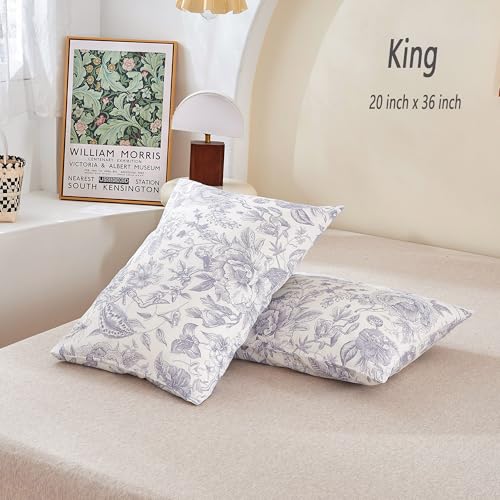 Image of ECOCOTT 2 Pack Pillowcase King Size with Vintage Floral Pillow Cases Set, 100% Cotton King Pillow Covers Envelope Closure (King, 20 inchx36 inch)