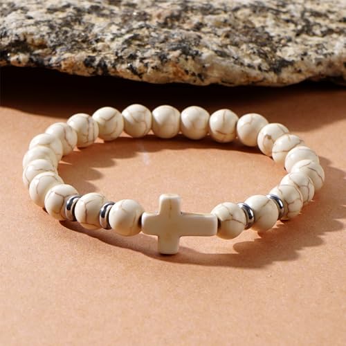 Cross Birthstone Gemstone Beaded Stretch Protection Bracelet for Man Woman, Handmade Healing Stone Chakra Beads Elastic Bracelets Accessories Fashion Jewelry Gift.2