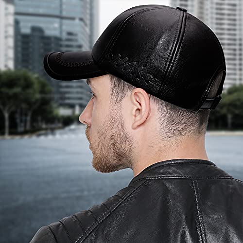Men's Baseball Cap Pu Leather Hat For Men Golf Hat For Man Classic Driving Hat For Men Father Dad Black #TOP3