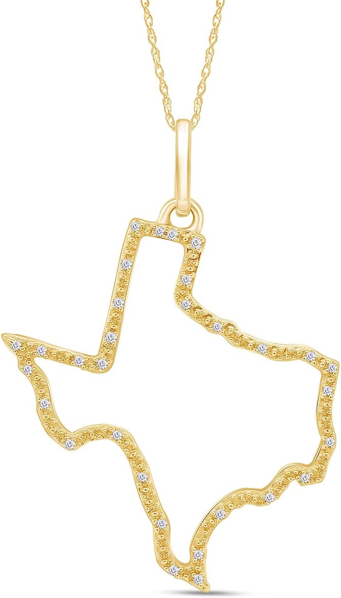 THE JEWEL ZONE 1/10 Cttw Natural Diamond Accent State of Texas Outline Pendant Necklace in 14K Gold Over Sterling Silver (0.10 Cttw)
