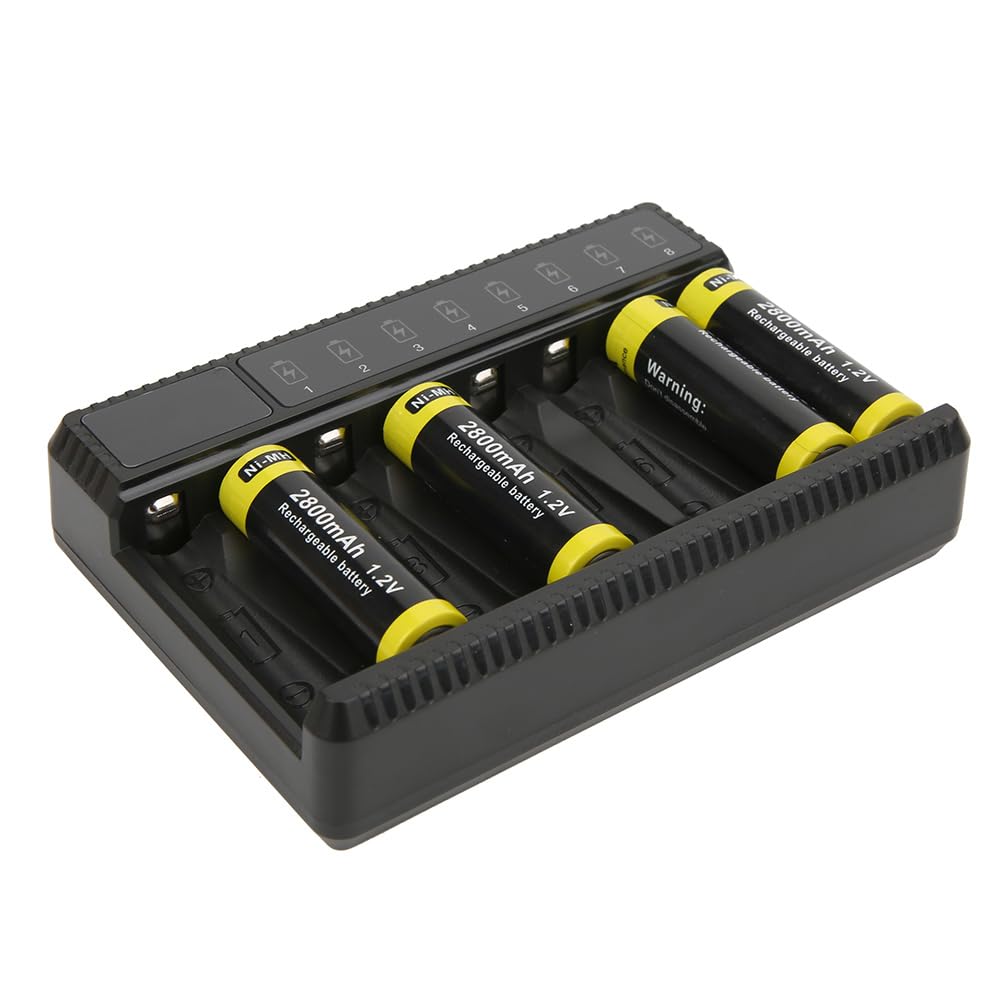 SEIVI – Chargeur de Batterie USB à Huit Emplacements, Protection Intelligente pour Piles Ni-MH AA AAA, 2800mAh, écran LCD, Conception Compacte
