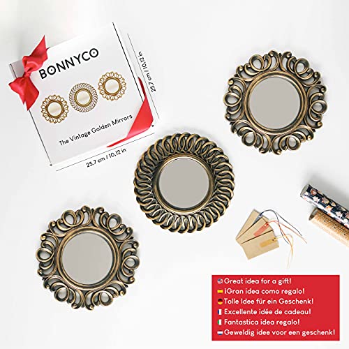 Bonnyco Wall Mirrors Pack Of 3 Gold Vintage Mirrors For Living Room, Home Decor & Bedroom | Round Mirrors For Hanging And Wall Decor | Small Mirrors & Home Accessories | Gifts For Women & Mums… #TOP6