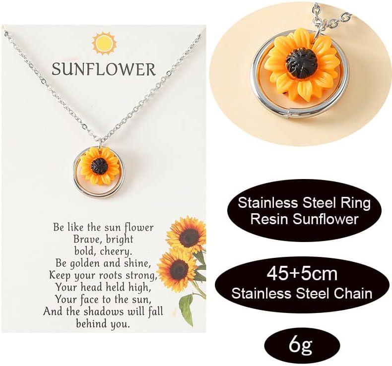 Kilener Sunflower Necklaces for Women Inspirational Sunflower Gifts for Women Christmas Birthday Gift for Daughter Best Friends Motivation Sunflower Necklace - Image 6