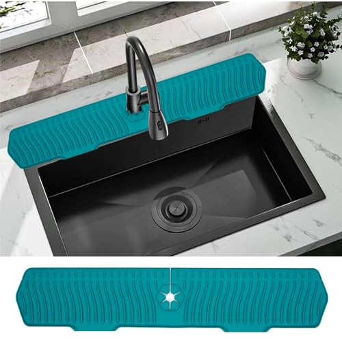 Image of 30 Inch Sink Splash Guard, Large Size Kitchen Sink Splash Guard, Longer Silicone Faucet Handle Drip Catcher Tray for Kitchen Countertop, Bathroom, Farmhouse (Green)
