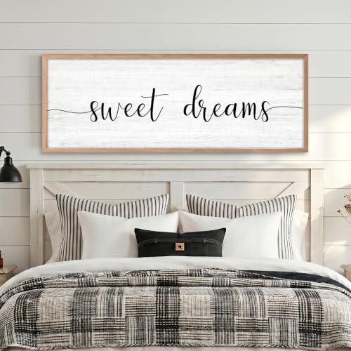 Sweet Dreams Wall Decor Above Bed 41.3''×15'' Large Farmhouse Wall Decor for Bedroom Guest Room Decor Framed Wood Wall Art Rustic Master Bedroom Wall Decoration (brown frame)