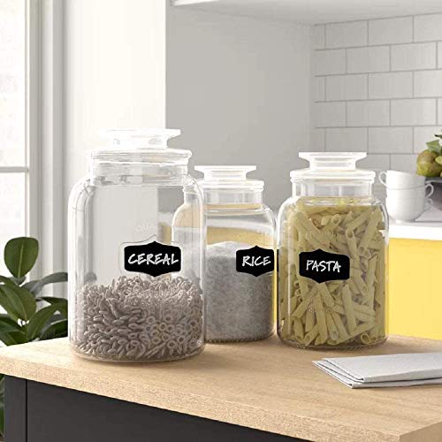 Glass Canister Set for Kitchen or Bathroom, Apothecary Glass Food Storage Jars with Airtight Lid and Chalkboard Labels - Set of 3 Cookie and Candy Jars, Storage Containers