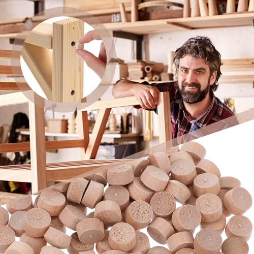 Image of 100pcs Flat Head Wood Plugs 3 /8 Inch Screw Hole Plugs Wooden Button Plugs Wood Screw Covers Wood Caps Wooden Screw Plugs Multifunctional for Holes in Locking Hole Tube Furniture