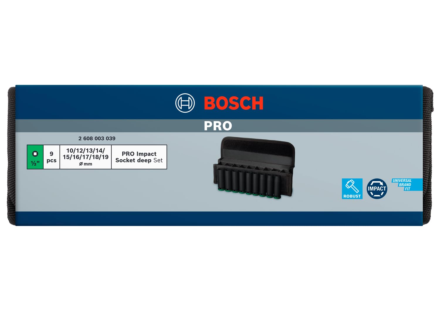 Bosch Set di 9 chiavi a bussola PRO Impact (83 x 36 mm, accessori professionali per trapano e cacciavite)