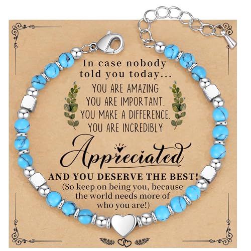 Image of Friendship Bracelets, Inspirational Gifts for Women Nature Stone Bead Bracelet Appreciation Thank You Gifs for Women Coworker Friends Bestie Sister