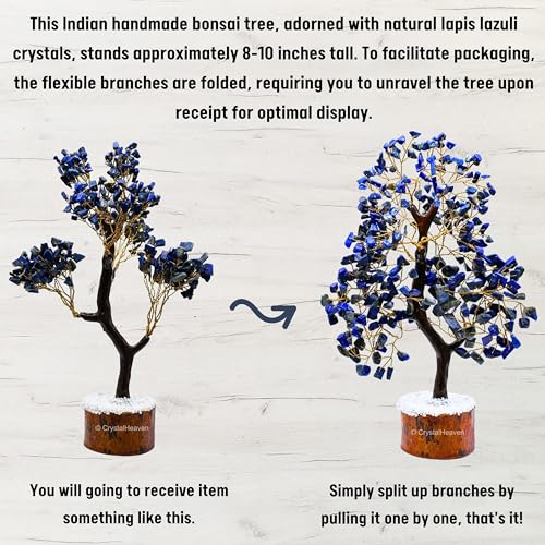 Image of Certified Lapis Lazuli Crystal Tree for Good Luck - Healing Crystals Money Tree for Wealth, Positive Energy at Home Office - Decorative Spiritual Gifts for Vastu, House Warming