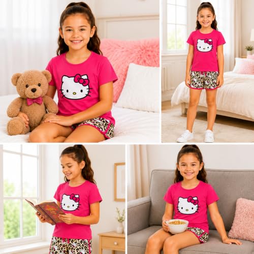 Image of Hello Kitty Girls Short Set - 2 Piece Short Sleeve Graphic Tee and Shorts Clothing Outfits (Sizes: 2T-12)