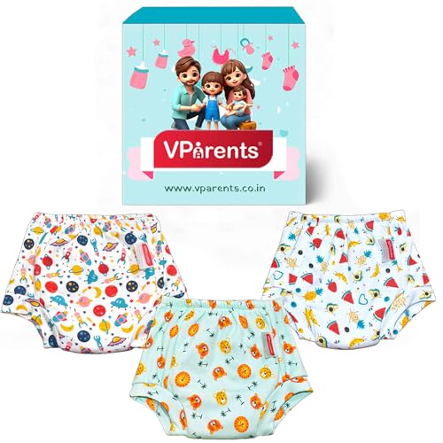 Image of VParents Padded Underwear for Babies and Toddlers with 3 Layers of Cotton Padding Potty Training Pull Up & Diaper-Free Time (3-4 Years) PO3 Watermelon, Lion & Galaxy Multicolour