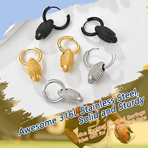 Trendy 3D Ball Dangle Earrings Sport Fan Jewelry, Baseball/Football/Volleyball/Basketball Earrings, Hypoallergenic, 316L Stainless Steel Silver/Gold/Black Tone, Come Box3