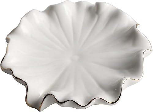 Jabonera de cerámica  Bandeja de jabón autodrenante hoja de loto  Extiende la vida útil del jabón  Duradero y fácil de limpiar (loto blanco)