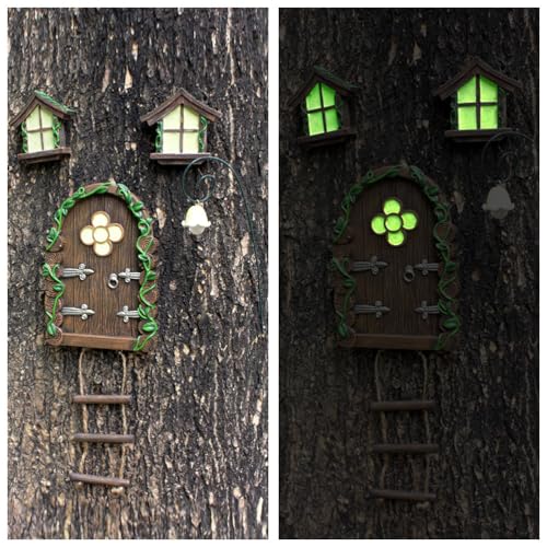 Puerta de hadas para árboles que brilla en la oscuridad y alegra tu jardín en la noche 6