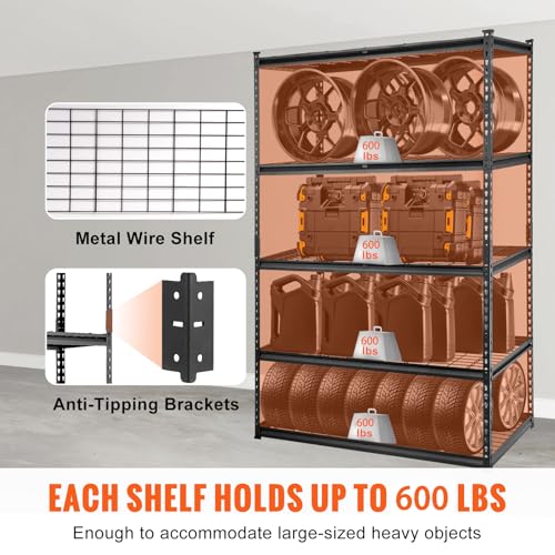 Image of VEVOR Storage Shelving Unit, 5-Tier Adjustable, 2000 lbs Capacity, Heavy Duty Garage Shelves Metal Organizer Wire Rack, Black, 48 inch L x 24 inch W x 72 inch H for Kitchen Pantry Basement Bathroom Laundry Closet