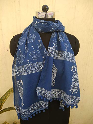 Indigo Blue Scarves Indian Hand Block Print Scarves,Stole Cotton Scarf Women Party Wear Scarves Size 22x72 Inch 072