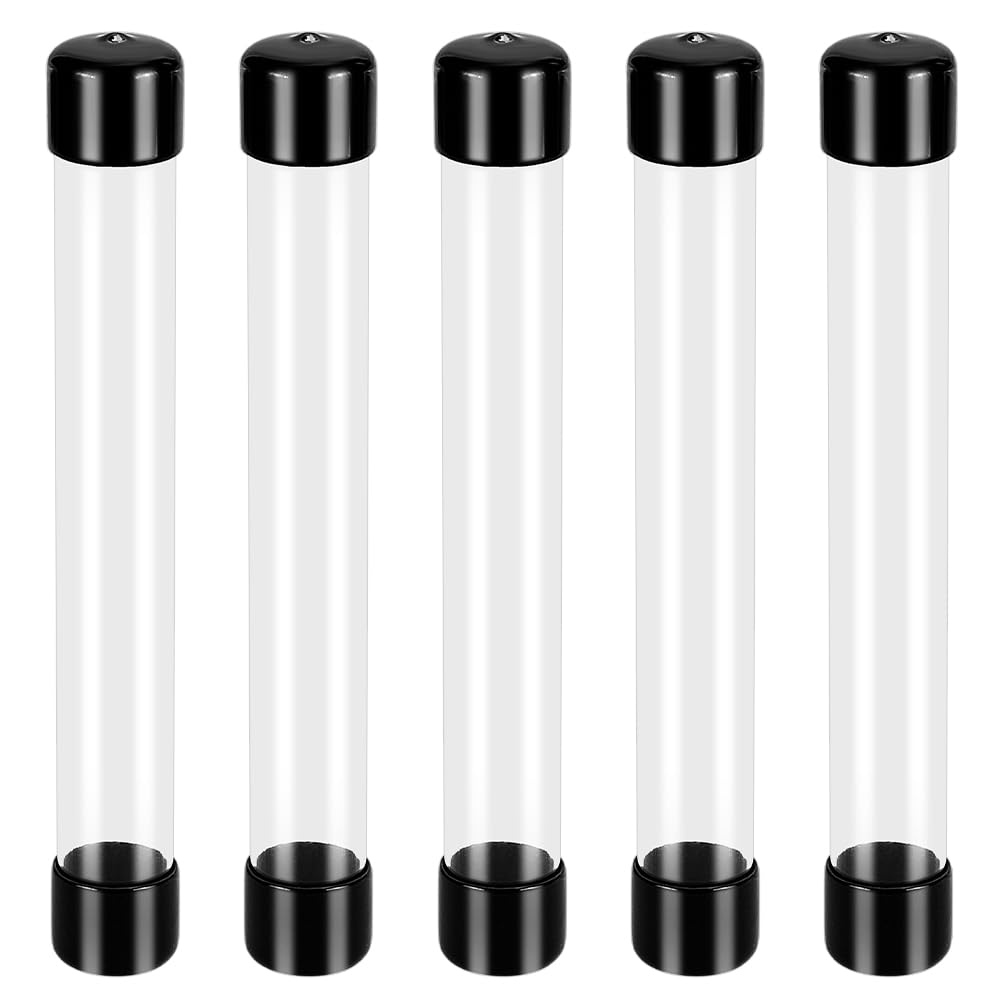 ahandmaker 5pcs clear rigid plastic tubing with caps 8 inch205mm length round plastic tubing id 091inch portable storage tube polycarbonate tube for incense sticks beads item storage