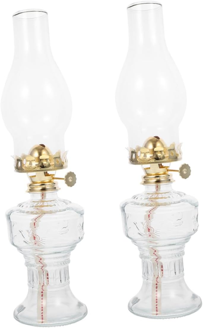 STOBAZA 2pcs Vintage Glass Kerosene Lamp Elegant Oil Lamp for Buddha Worship Home Decor Easy to Use Retro Style Indoor Lighting for Housewarming Festive Celebrations Random Style